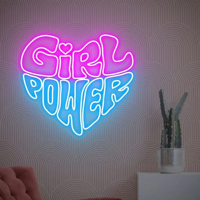 Girl Power LED neon wall sign for modern room decor