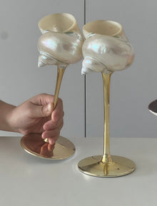 Set of two handmade gold conch wine glasses