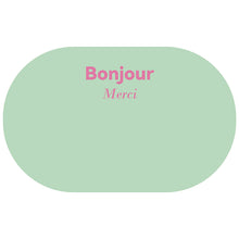 Pink Bonjour entryway doormat for front door, hallway, or porch