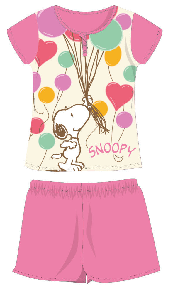 Rózsaszín Snoopy rövid ujjú gyerek pizsama 104-es méretben