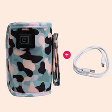Terepmintás kék USB cumisüveg-melegítő kábellel