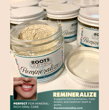 Jar of remineralizing herbal tooth powder for fluoride-free oral care