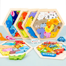 Állatos mintájú fa hatszög tangram kirakó