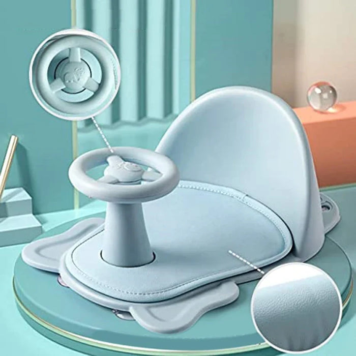 Kék babakád ülőke kormánnyal és tapadókorongokkal