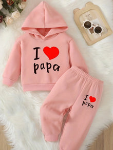 Rózsaszín kétrészes baba szett „I Love Papa” mintával