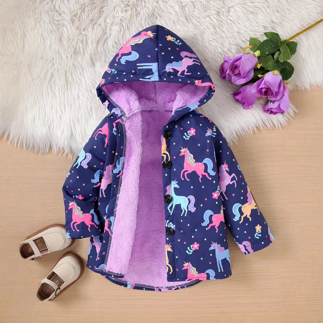 Girls Hooded Velvet Winter Coat – Ages 3–7-0