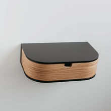 Oak and white floating bedside shelf with single drawer