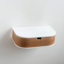 Oak and white floating bedside shelf with single drawer