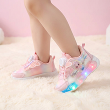 Rózsaszín LED-es gyerek sneaker pillangós díszítéssel