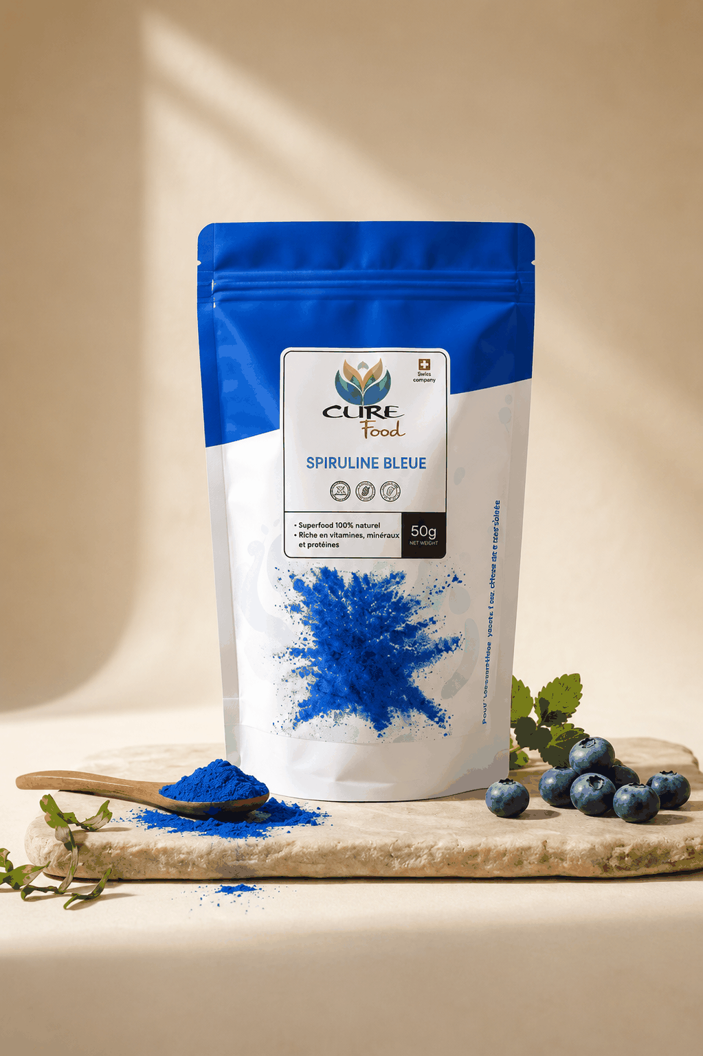 Blue spirulina powder for smoothies, bowls and colourful recipes