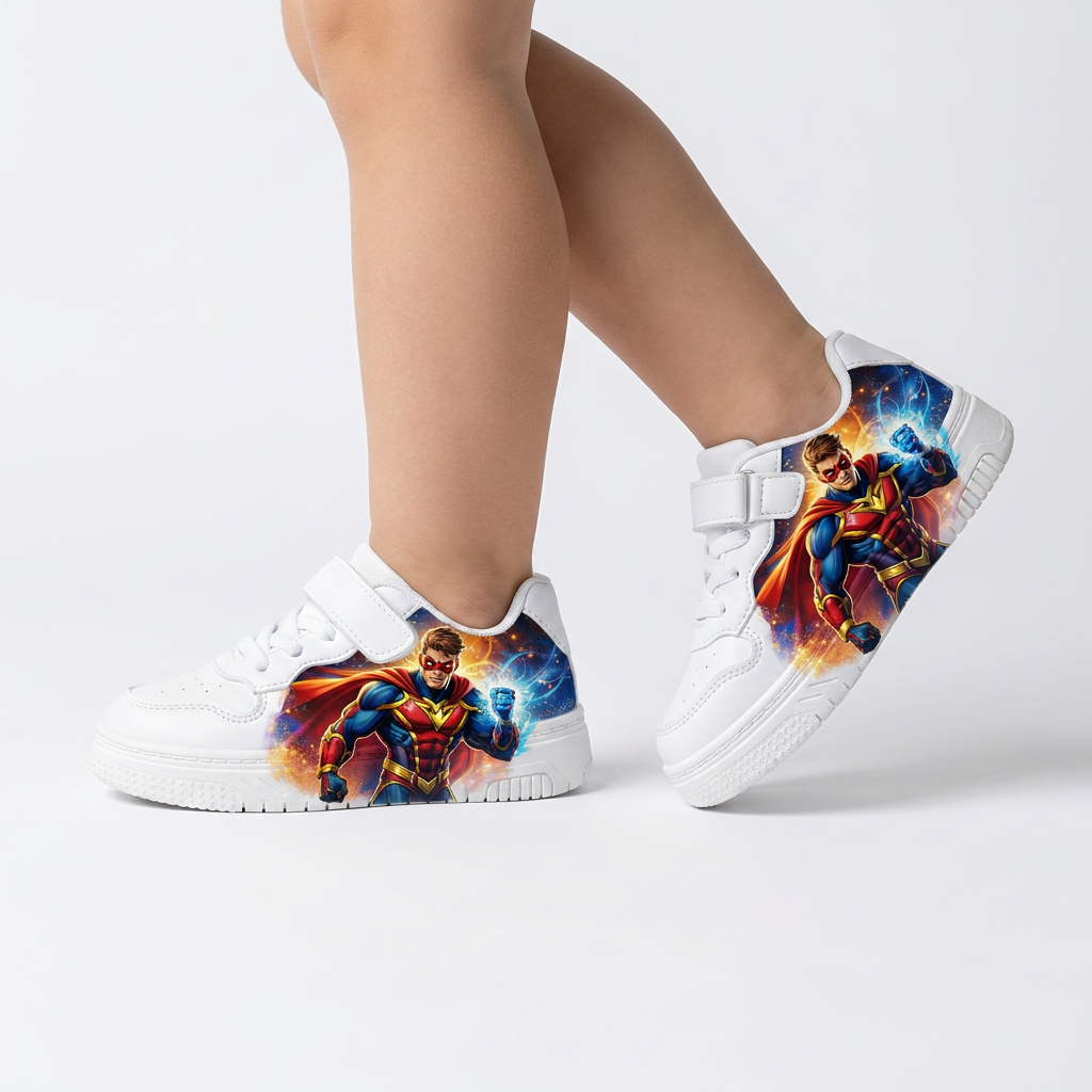 Fehér gyerek sneaker szuperhős mintával