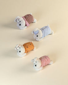 Plush dog-shaped tissue box cover in pajama style for home décor