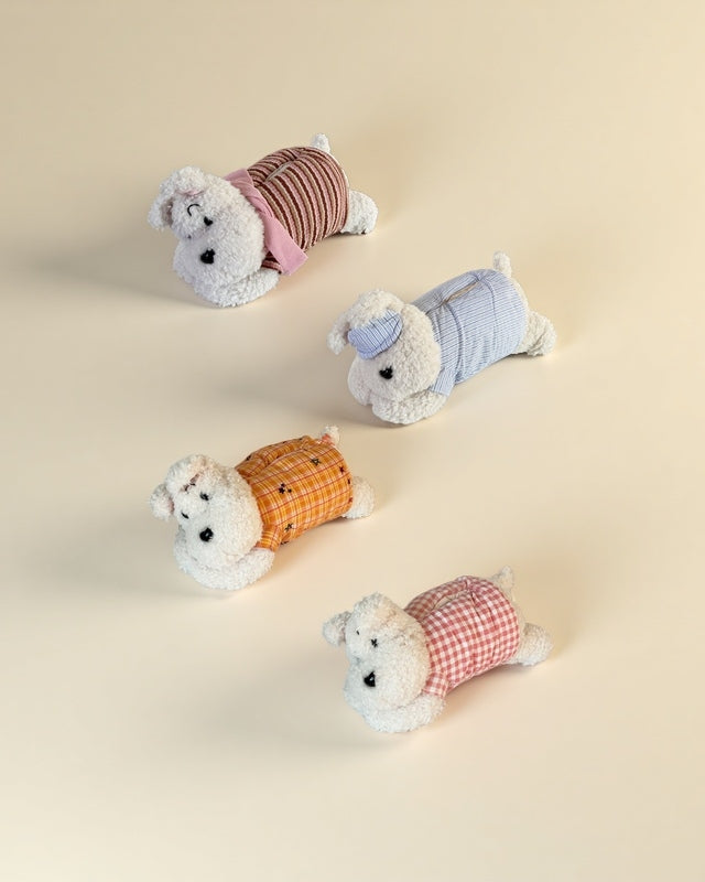 Plush dog-shaped tissue box cover in pajama style for home décor