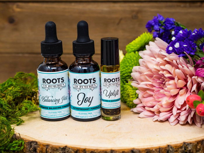 Emotional uplift and support herbal bundle with extracts and roller
