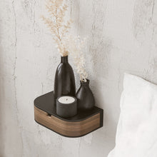 Oak and white floating bedside shelf with single drawer