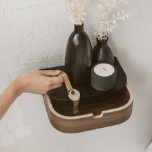 Oak and white floating bedside shelf with single drawer