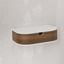 Oak and white floating bedside shelf with single drawer