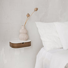Oak and white floating bedside shelf with single drawer