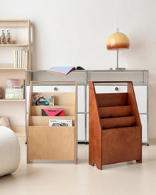 Vintage wooden magazine rack in brown for books and magazines