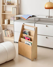 Vintage wooden magazine rack in brown for books and magazines