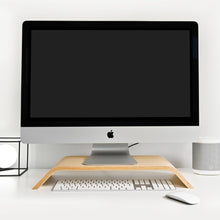 Wooden monitor stand riser for organizing a desk workspace
