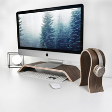 Wooden monitor stand riser for organizing a desk workspace