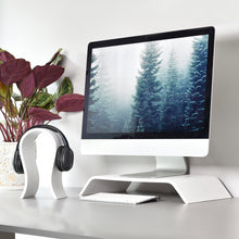 Wooden monitor stand riser for organizing a desk workspace