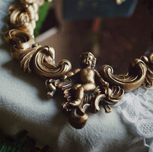 Baroque style 5-piece wall art set with vintage prints, ornate gold frames, mini frames, and decorative mirror
