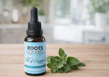 Organic oil of oregano drops in a 1 oz bottle