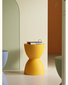 Rainbow stripe plastic stool in yellow for home seating