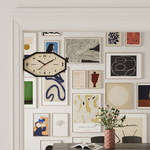 Octagon dual-sided corner clock with geometric wood and acrylic design