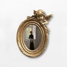 Baroque style 5-piece wall art set with vintage prints, ornate gold frames, mini frames, and decorative mirror