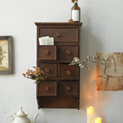 French vintage solid wood wall cabinet with drawers and shelves