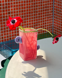 Retro glass vase with curled ear handles for decorative flowers