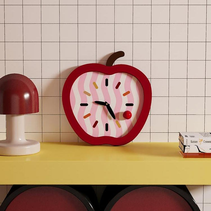 Apple shaped wooden wall clock for playful home decor