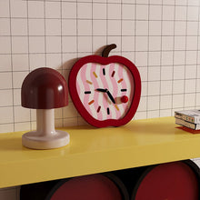 Apple shaped wooden wall clock for playful home decor