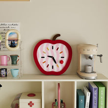 Apple shaped wooden wall clock for playful home decor