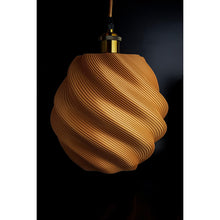 Twista Dune 3D printed pendant light with twisted ribbed design in warm golden yellow