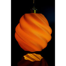 Twista Dune 3D printed pendant light with twisted ribbed design in warm golden yellow