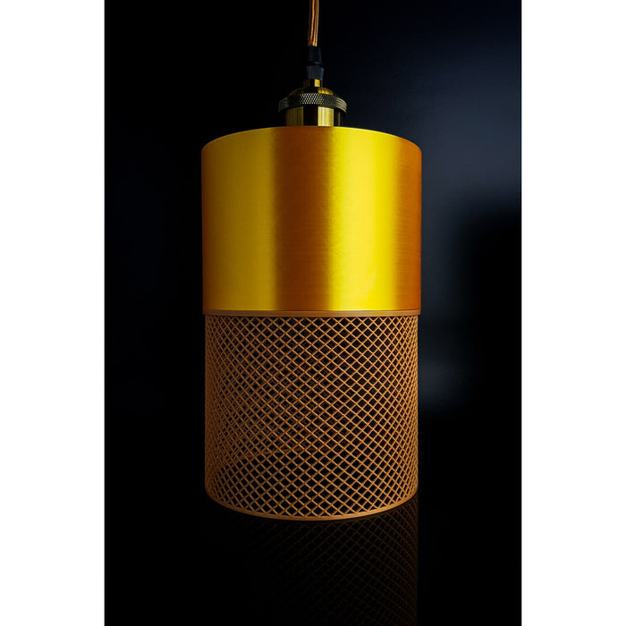 Loom Aura Dune pendant light with lattice-style shade and warm gold-toned detail