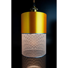 Aura Nebula modern pendant light with glossy gold body and silver-toned mesh detail