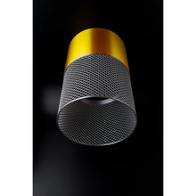 Aura Nebula modern pendant light with glossy gold body and silver-toned mesh detail
