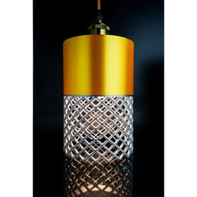 Vertex Aura Nebula modern lamp with glossy gold upper section and silver lattice lower element