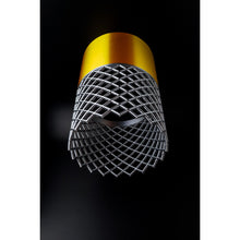 Vertex Aura Nebula modern lamp with glossy gold upper section and silver lattice lower element