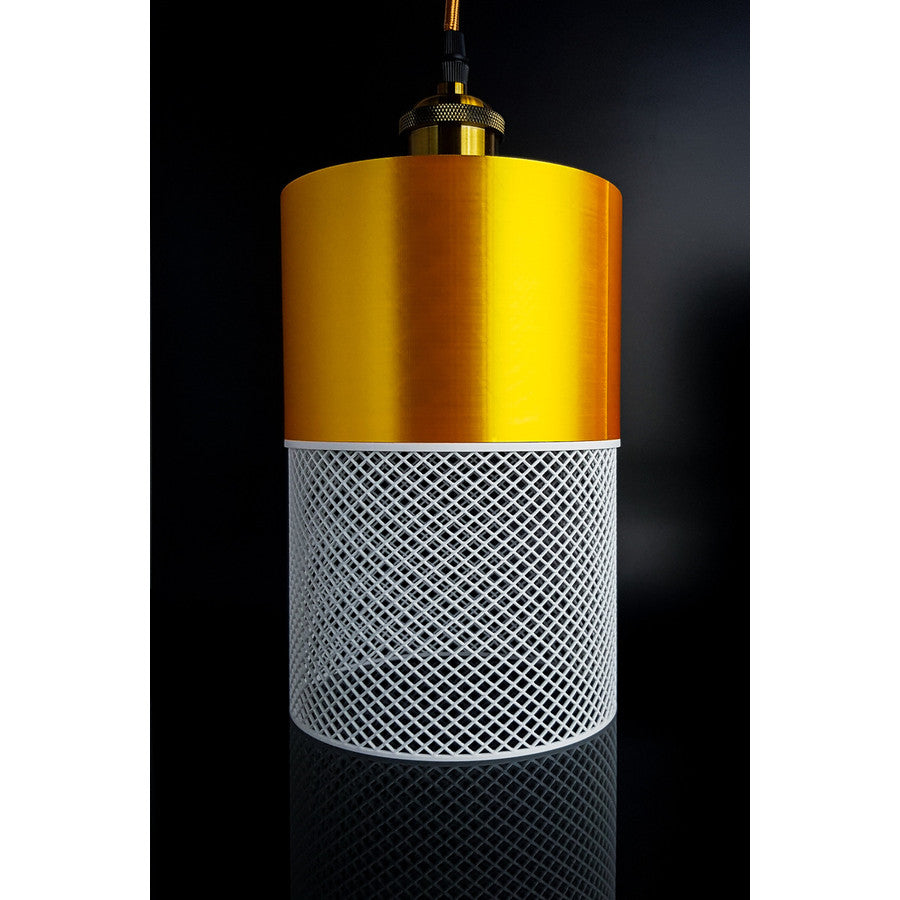 Loom Aura Ivory pendant light with gold upper section and ivory open lattice shade