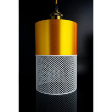 Loom Aura Ivory pendant light with gold upper section and ivory open lattice shade