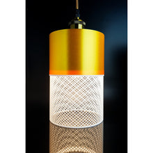 Loom Aura Ivory pendant light with gold upper section and ivory open lattice shade