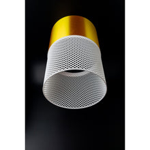 Loom Aura Ivory pendant light with gold upper section and ivory open lattice shade