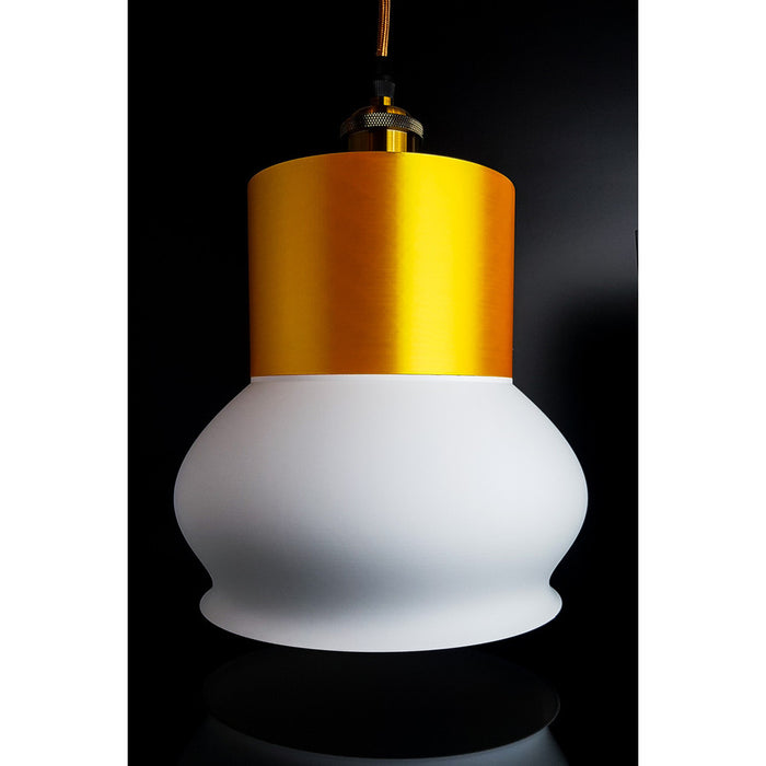 Nava Aura Ivory pendant light with glossy gold cylinder and matte ivory rounded shade