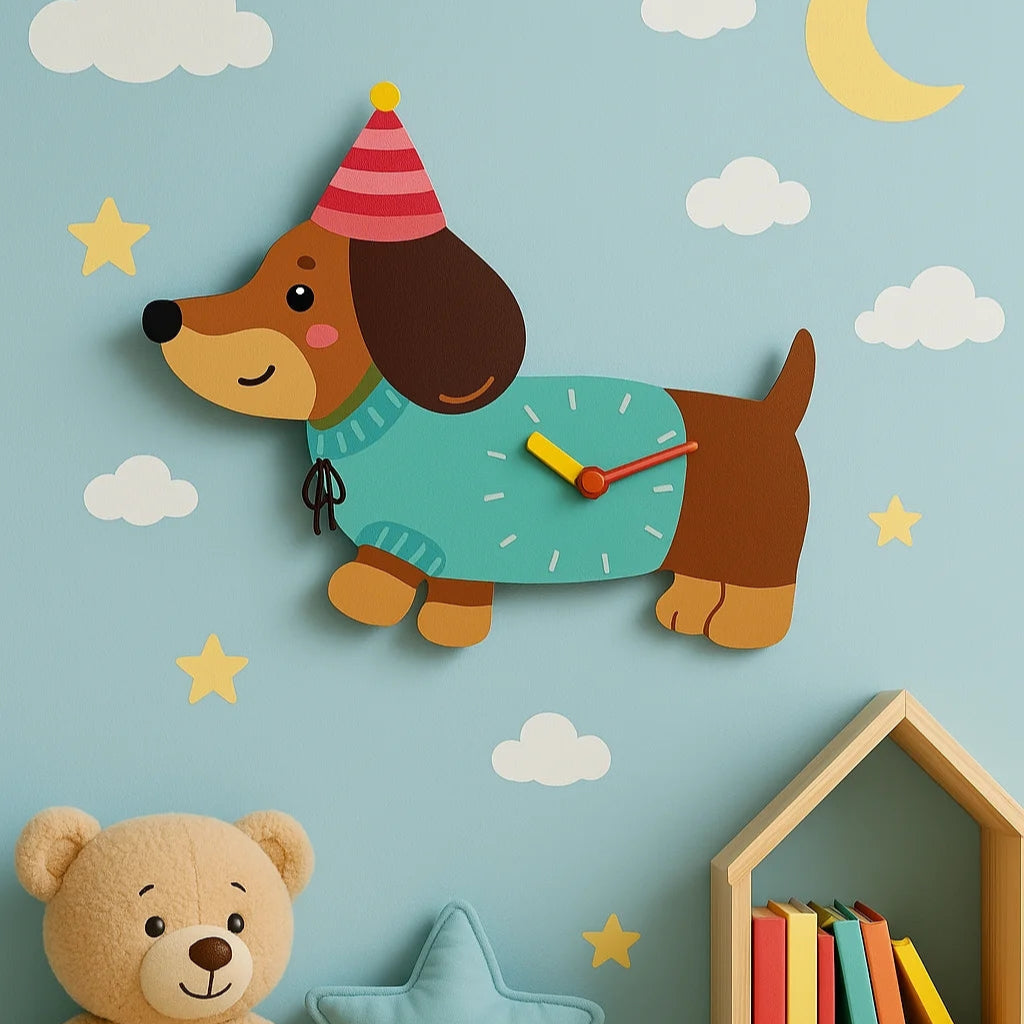 Dachshund-shaped acrylic wall clock for playful dog lover home decor